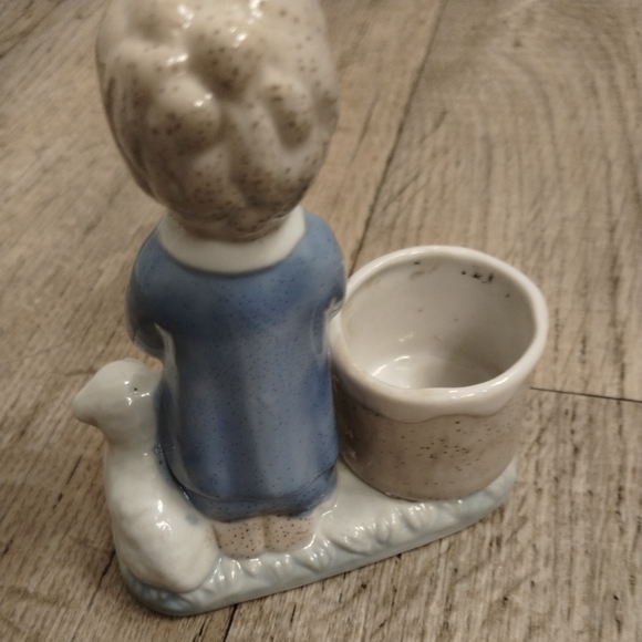 Porcelain Boy Praying with Lamb Ceramic Figurine Votive Candle Holder Vintage - Picture 7 of 12